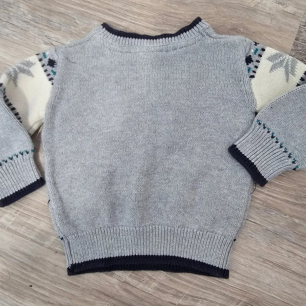 Gymboree Dressed Up Boys Grey Blue Train Knit‎ Cotton Sweater 6-12 Months